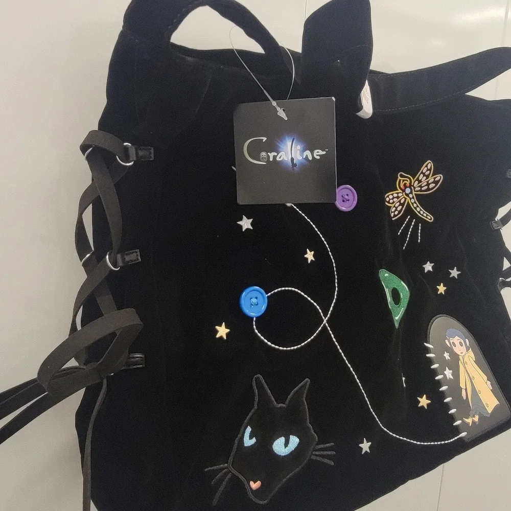 NEW! Her‎ Universe Coraline Icon Embroidered Hobo Shoulder Bag Velour